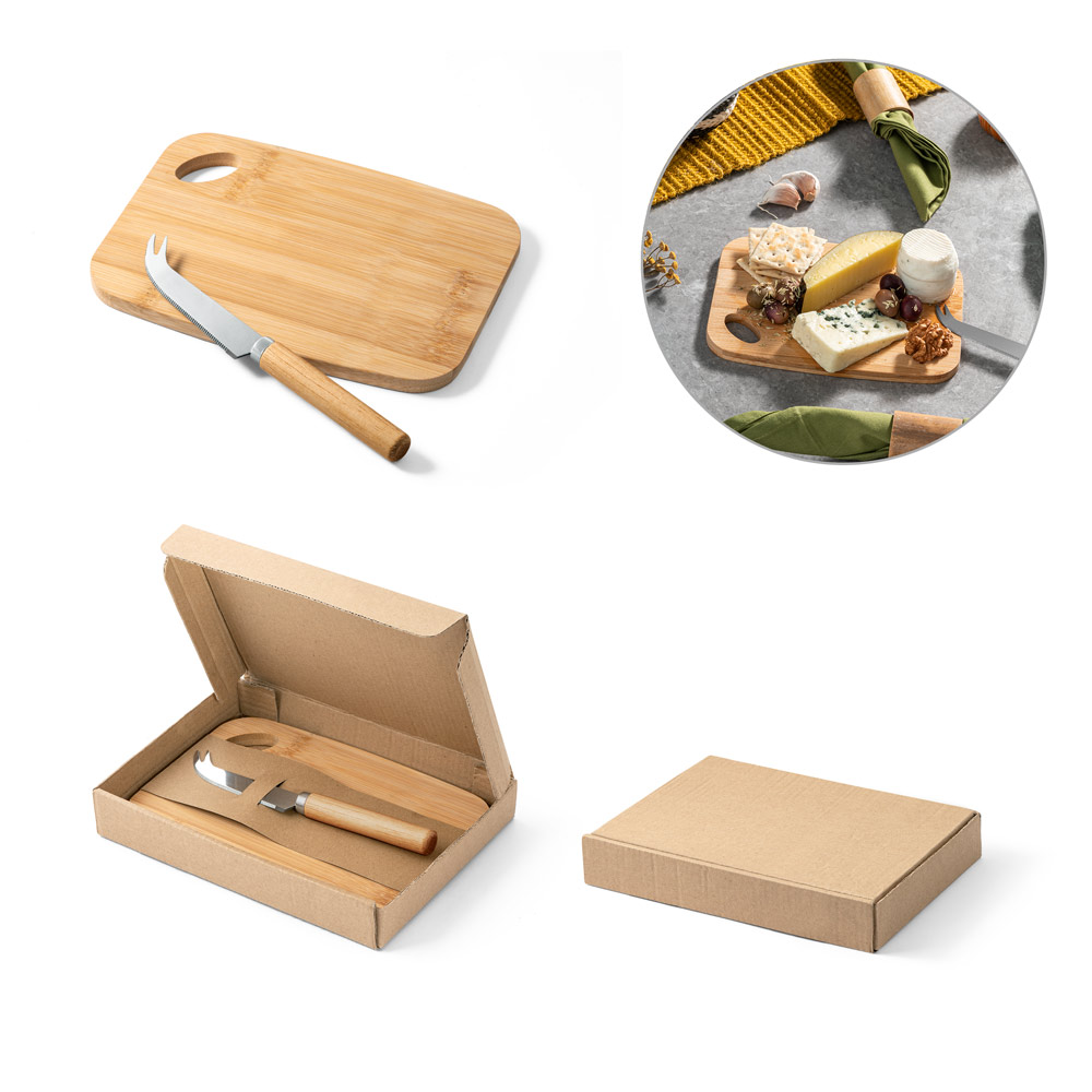 Conjunto de Tábua de Corte com Faca de Queijo em Bambu